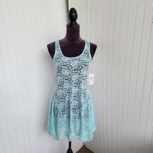 NWT LINEA DONATELLA Lace Babydoll Dress Lingerie Aqua Blue Racerback Nylon Sz M